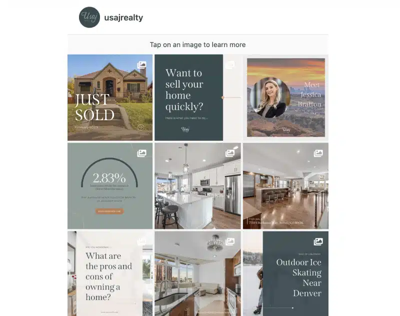 real estate link in bio page with Instagram posts