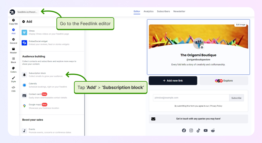 Adicionando bloqueio de assinatura via Feedlink