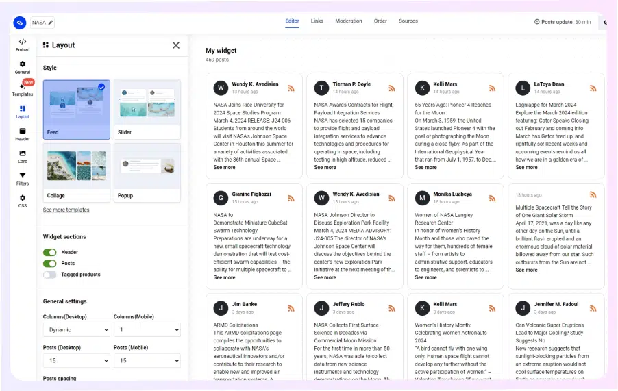 personalizando seu widget de feed RSS no embedsocial