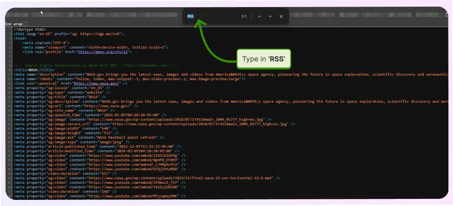 procurando por RSS no código-fonte da página